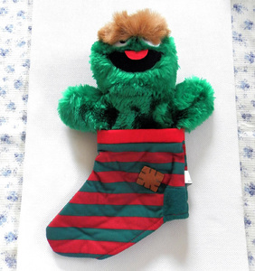  Sesame Street Oscar Christmas hand puppet rare puppet soft toy goods doll green green retro not for sale puppetry .