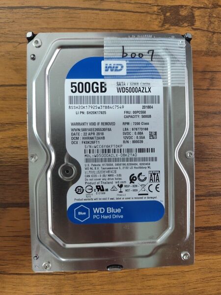 b007 中古HDD Western digital 500GB3.5インチ SATA
