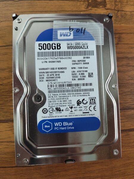 b011 中古HDD Western digital 500GB3.5インチ SATA