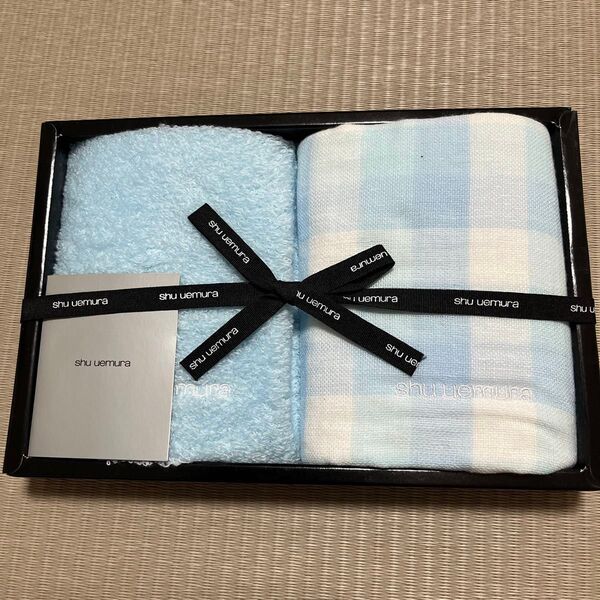 shu uemura タオルセット 水色 チェック柄