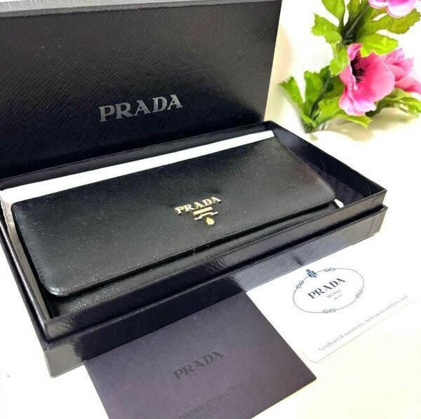 ◆美品◆化粧箱カード付◆PRADA プラダ◆ブラック◆サフィアーノレザー