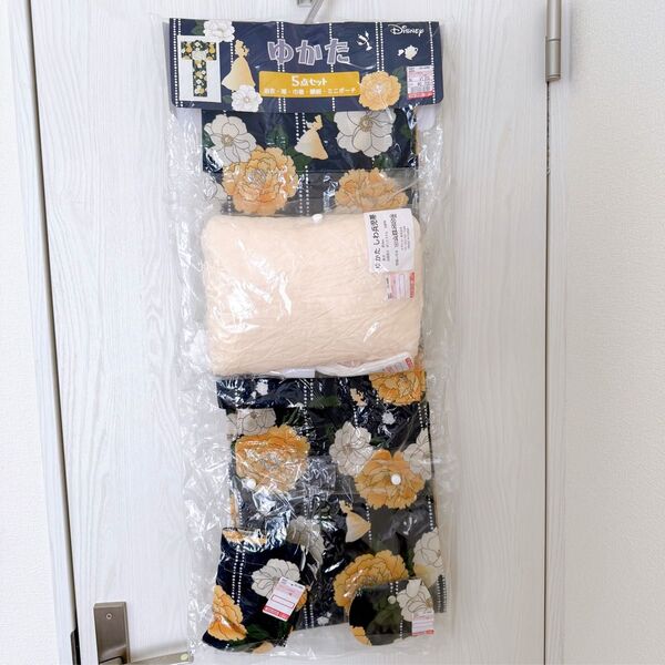 【新品】レディース浴衣5点セット 美女と野獣 ベル ゆかた 巾着付き ディズニー