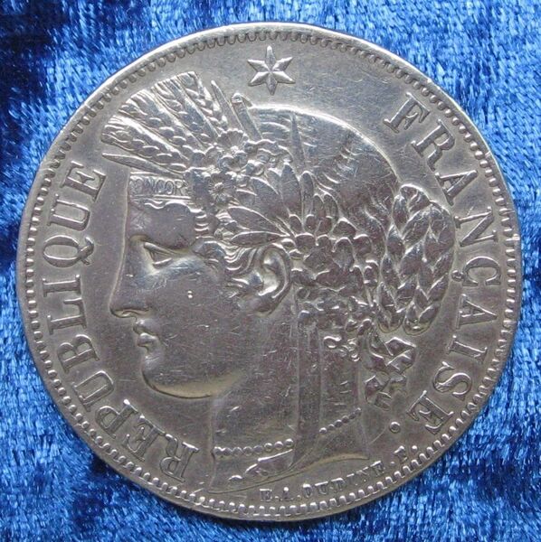 フランス 1849年 5フラン銀貨セレス