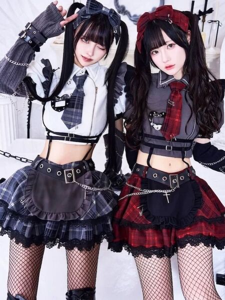 ガーリーチェックパンククラッシュメイド 赤 テオドールコラボ マリームーン