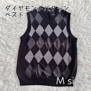 【古着】メンズ ダイヤモンドパターン ベスト Mサイズ
