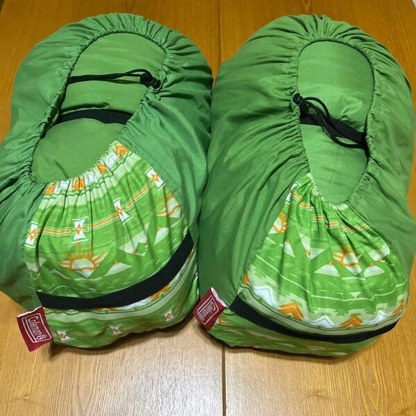 コールマン シュラフ 2個セット 幾何学模様 緑 寝袋 キャンプ モンベル アウトドア mont-bell