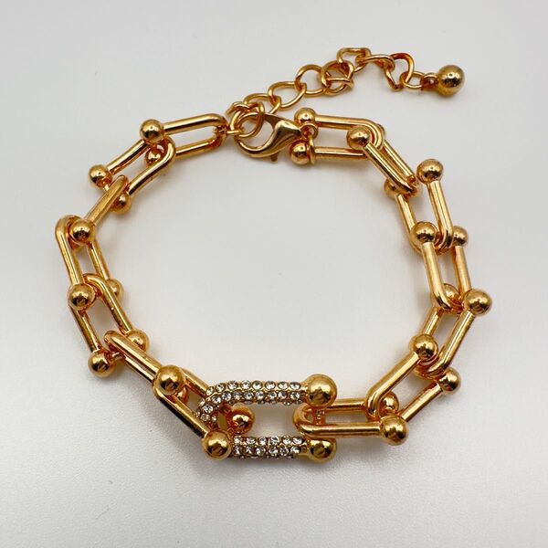 ブレスレット 金色 ラインストーン チェーン ブレスレット アクセサリー ゴールドカラー