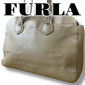 【美品】FURLA フルラ ショルダーバック レザー カーキー トートーバッグ ビジネスバッグ 通勤通学 肩掛け