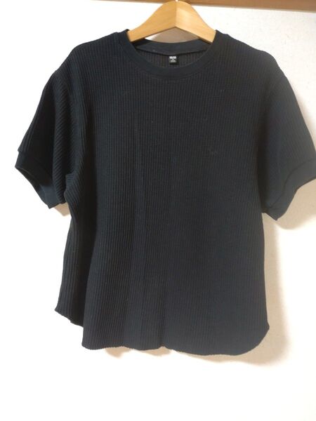 UNIQLO ワッフルクルーネックTシャツ ブラック M