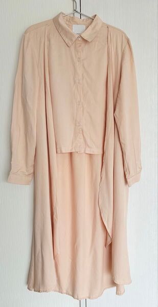 cawaii*重ね着風 ロングシャツワンピース ベージュ