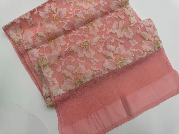 新品 正絹 ちりめん レース ピンク 桃色 帯揚げ リバーシブル 振袖 成人式