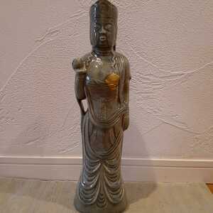 時代 高麗青磁 観音菩薩 仏教美術 金継ぎあり 高さ41cm