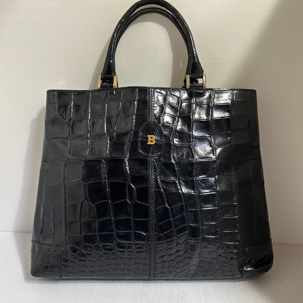 BALLY クロコダイル型押し ハンドバッグ ブラック