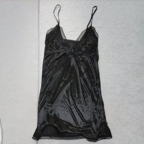 【中古】キャミソール フリーサイズ ブラック 黒 セクシー レース サテン ワンピース
