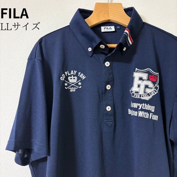 美品 FILA フィラ ポロシャツ GOLF ゴルフ ネイビー 刺繍 LL sport スポーツ
