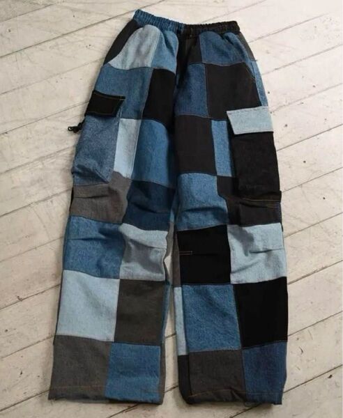 PATCHWORK DENIM CARGO PANTS イージーパンツ パッチワーク デニム ウエストゴム