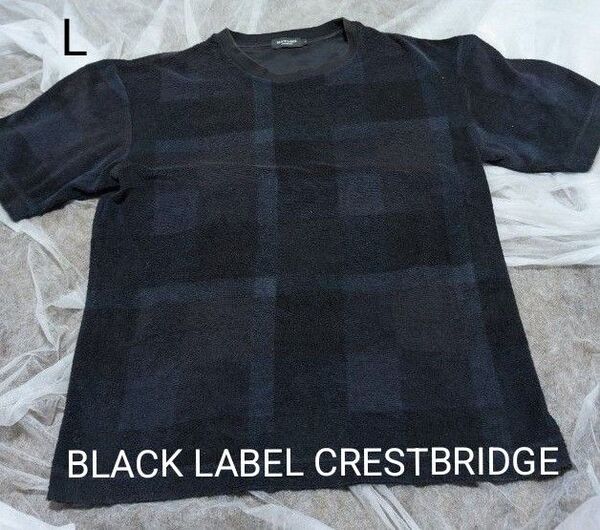 BLACKLABEL CRESTBRIDGE メンズ サマーニット半袖Tシャツ L シャドーネイビーチェック柄