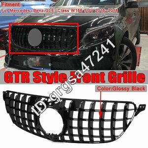 ブラック　1x GTR GT R W166 車 フロントグリルグリルメルセデスベンツ GLE クラス W166 SUV 2016 2017 2018 黒/クロームレーシンググリル