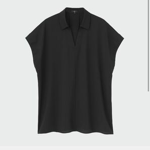 プラステ オーバーサイズスキッパーシャツ 半袖 黒 ブラック PLST フレンチスリーブ 通勤服 仕事服 オフィスカジュアル M