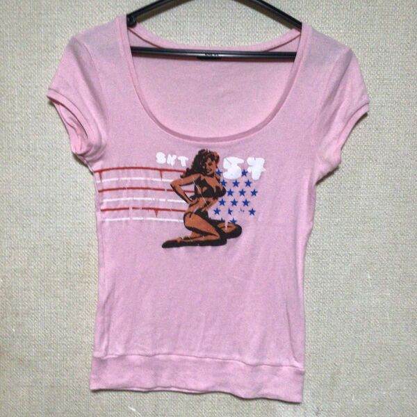 ベネトン 半袖Tシャツ ピンク アメリカン プリント
