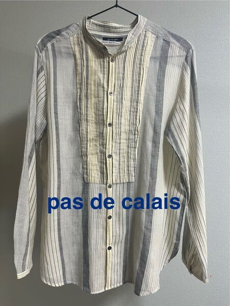 pas de calais パドカレ/コットンストライプシャツ/長袖/Sサイズ