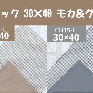 ランチョンマット3040 チェック モカ&グレー 2枚 ナフキン 給食 シンプル