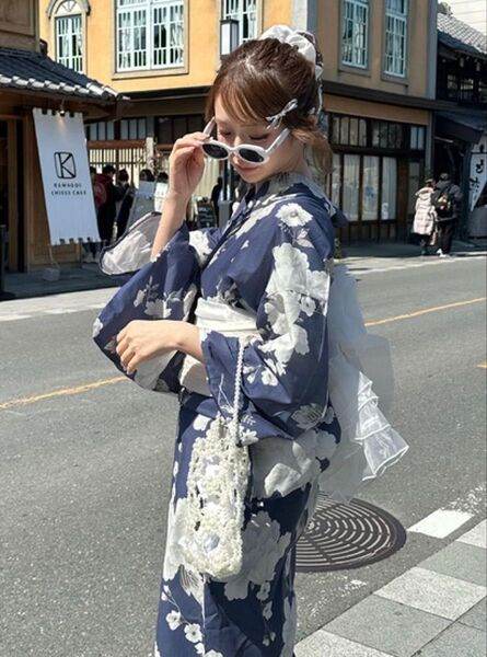 白牡丹の上品浴衣セット◆大人の夏祭りコーデ◆アイボリー兵児帯◆和モダン シック