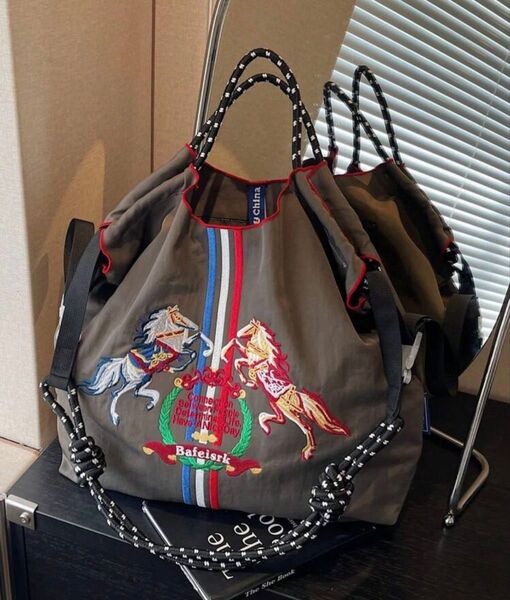 ショルダーベルト付 ストラップつき 2WAY エコバッグ トートバッグ 刺繍 メンズ レディース かっこいい 人気 夏 普段使い