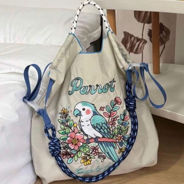 ショルダーベルト付 エコバッグ ボールアンドチェーン トートバッグ M 大容量 花柄刺繍