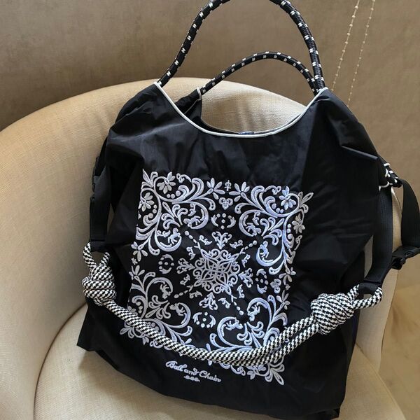 ショルダーベルトつき 調整可能ストラップ エコバッグ ボールアンドチェーン トートバッグ 刺繍 軽量 撥水 花柄
