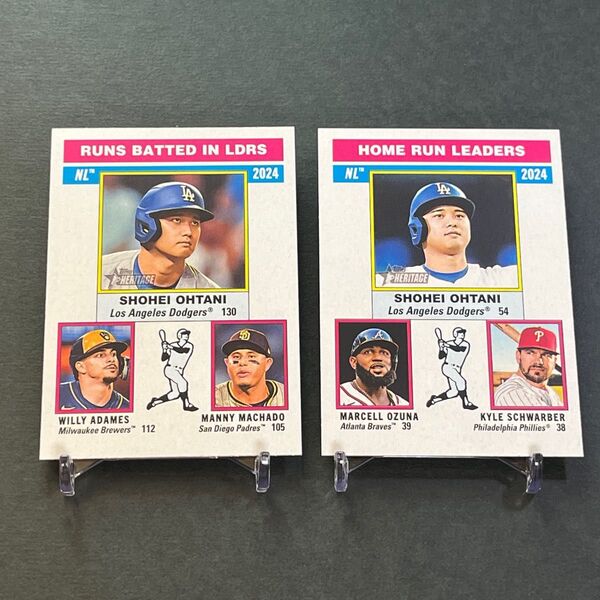 【2枚セット】大谷翔平 2025 Topps Heritage ホームラン&打点ランキング上位3名コラボカード