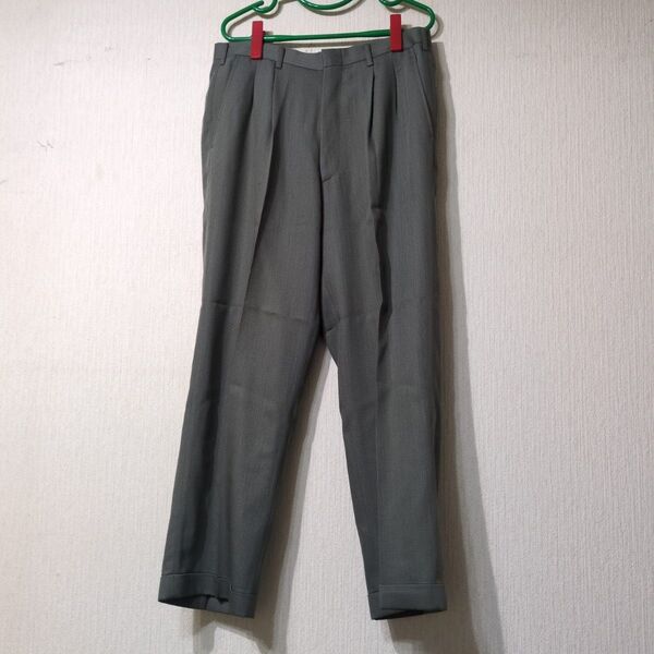 メンズスラックス 中古品 裾ダブル グリーン系 難あり