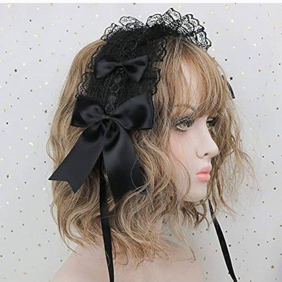 ヘッドドレス コスプレ ゴスロリ リボン ロリータ 黒