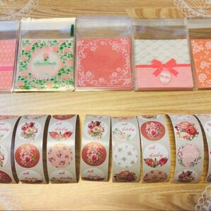 かわいいOPP袋 5柄各10枚 計50枚 & ローズ柄シール40枚