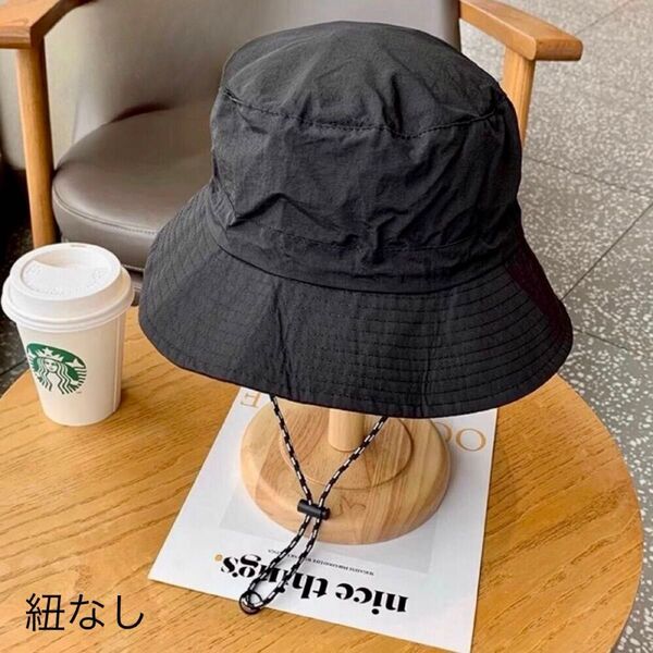 ブラック サファリハット バケットハット アウトドア ナイロン素材 軽量 コンパクト 万能ハット キャンプ 速乾性 男女兼用