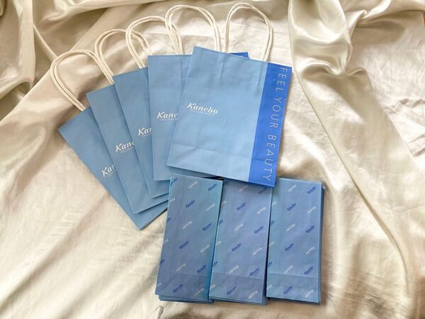 【非売品】【新品】Kanebo 手提げ袋5枚&紙袋80枚 まとめ売り ライトブルー ショッパー