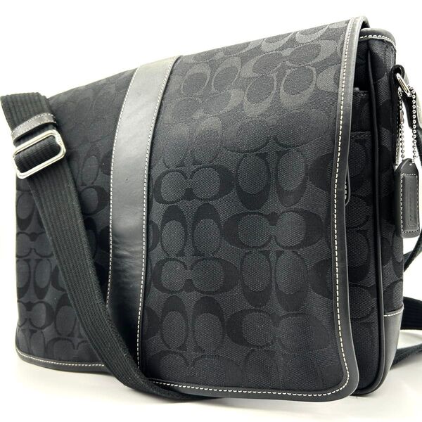 COACH メッセンジャーバッグ ビジネス 通勤 通学 ショルダーバッグ A4収納可能 斜め掛け ブラック 黒 5229 メンズ