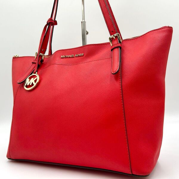 美品 マイケルコース MICHAEL KORS シアラ トートバッグ A4可 肩掛け ショルダー レザー レッド 赤 レディース