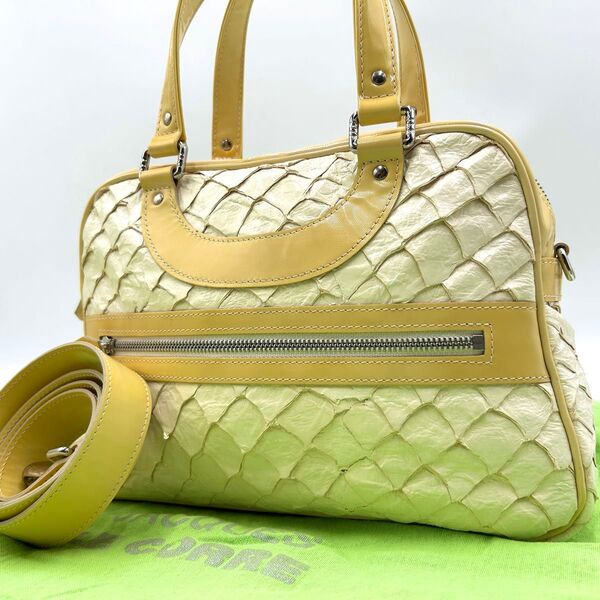 美品 ジャックルコー JACQUES LE CORRE リスボン ハンドバッグ 2way ショルダー フィッシュレザー ピラルク