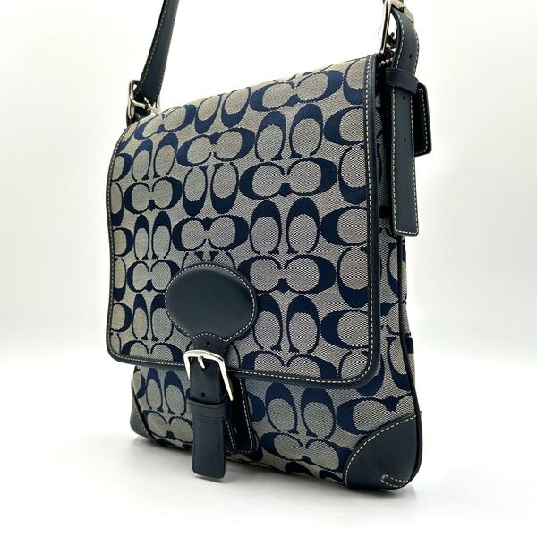 コーチ COACH ショルダーバッグ サコッシュ 斜め掛け シグネチャー レザー キャンバス レザー ネイビー メンズ 6078