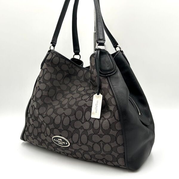 美品 コーチ COACH ワンショルダーバッグ 3室 シグネチャー レザー ターンロック 肩掛け ブラック 黒 33523