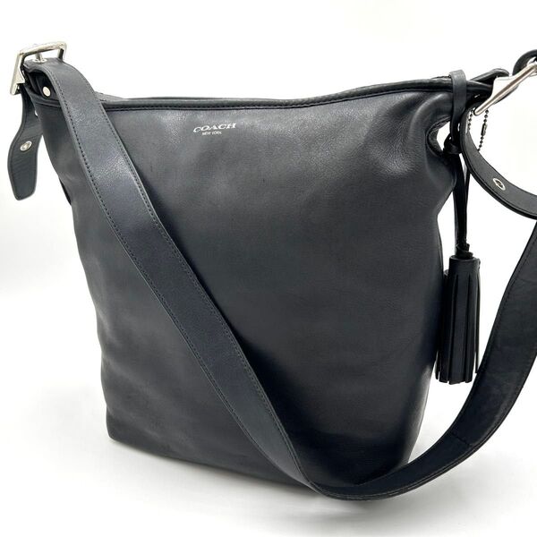 コーチ COACH ショルダーバッグ レガシー ダッフル レザー バケツ型 タッセル 斜め掛け 肩掛け 黒 ブラック 19889