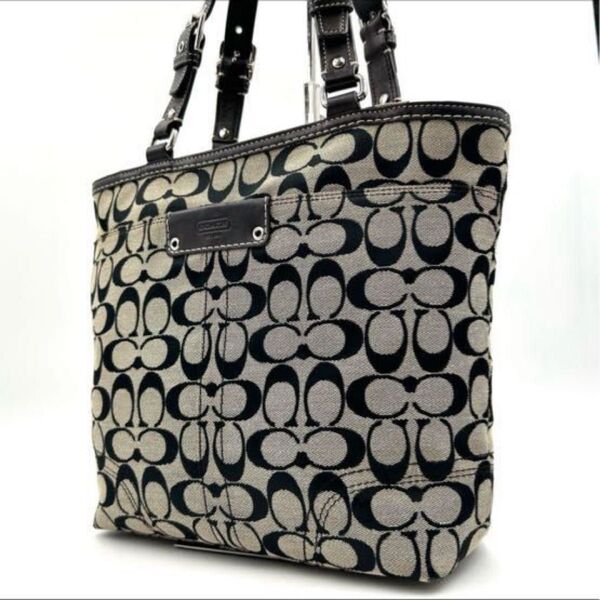 コーチ COACH トートバッグ シグネチャー ハンド ショルダー 肩掛け キャンバス レザー 15664 ブラック 黒