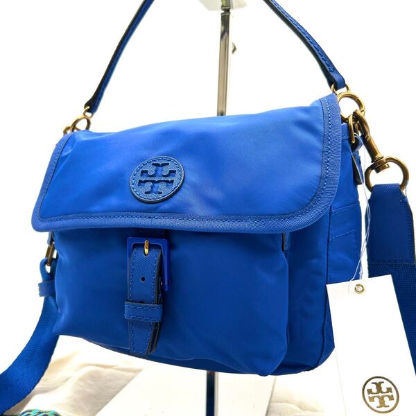 【未使用極美品】 トリーバーチ Tory Burch ショルダーバッグ 2way ペリー ロビンソン ハンド ナイロン レザー 青