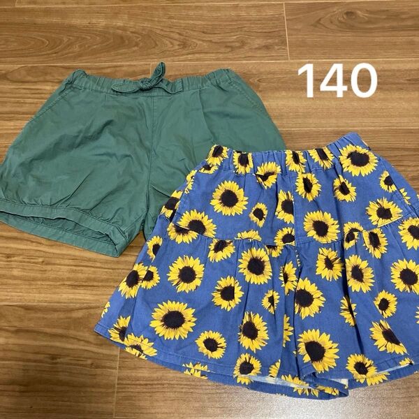 ユニクロ ショートパンツ カーキ gu キュロット 花柄 140