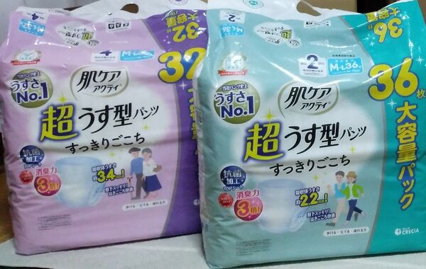 日本製紙クレシア 肌ケア アクティ 超うす型パンツ 2回分 M-L 36枚 4回分M-L 32枚 2袋セット