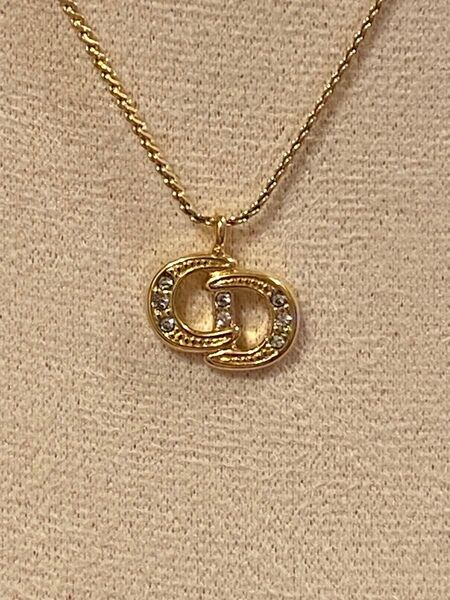 極美品 Christian Dior ネックレス CD ロゴ ラインストーン ゴールド クリスチャンディオール ペンダント 希少