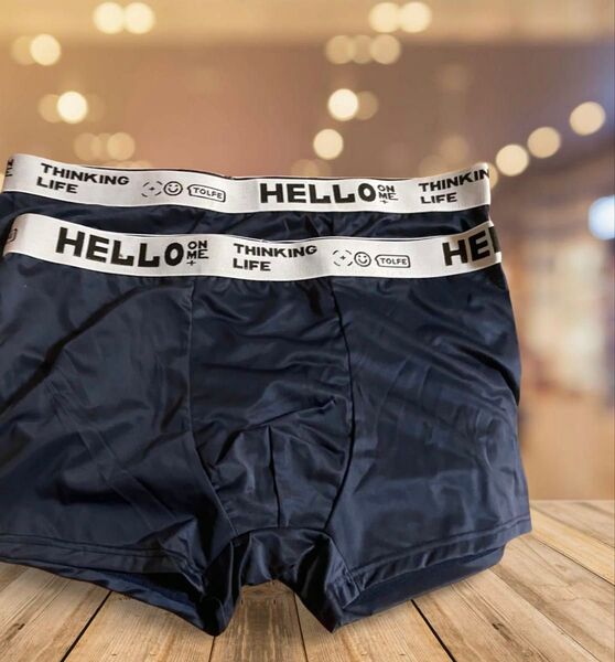 【2枚セット】ボクサーパンツ メンズ おしゃれ HELLO THINKING LIFE ロゴ入り 下着 インナー 吸汗速乾 M