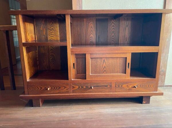 お値下げ 飛騨高山 別注家具 天然無垢一枚板 サイドボード キャビネット アンティーク 飾り棚