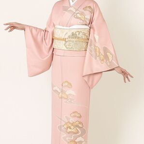 【訪問着】サーモンピンク 雲と花のデザイン♪訪問着 着物 仕立て上がり